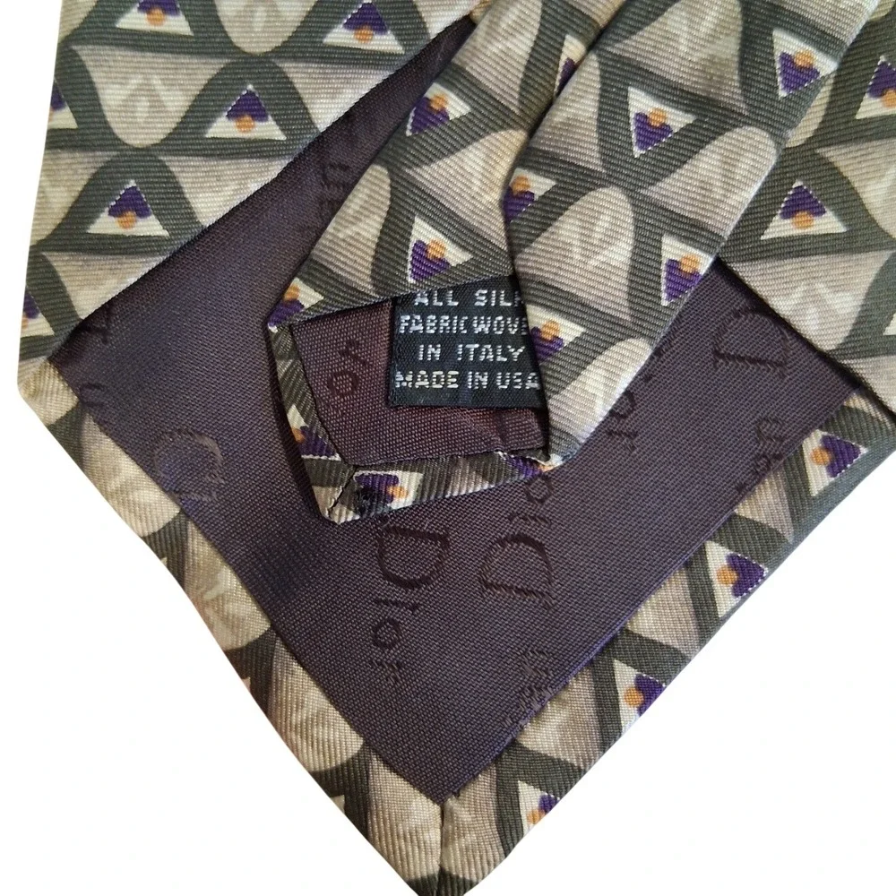 Christian Dior Monsieur  100% Silk Tie Geometric Pattern Italy/USA Vintage EUC